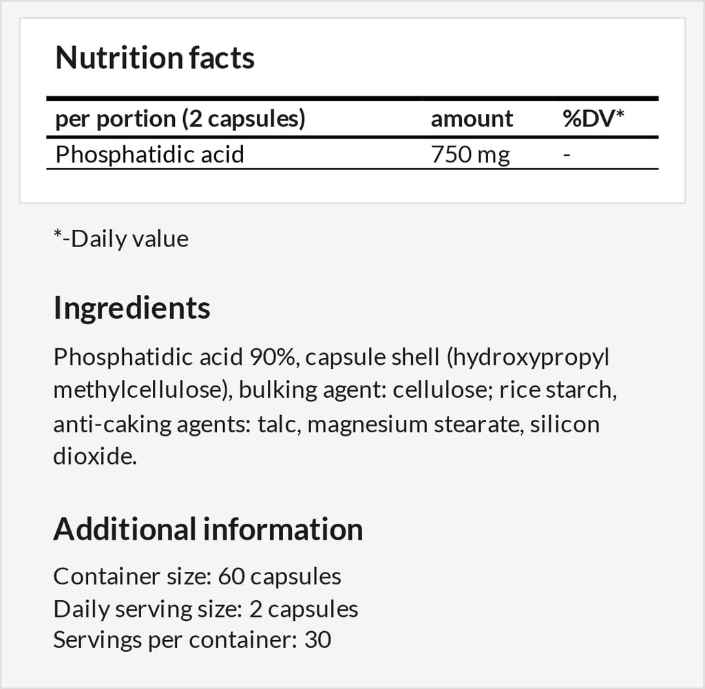 APOLLO'S HEGEMONY Phosphatidic Acid 750mg per Daily Dose - 60 Vegan Capsules - 1 Month Supply - Natural Supplement to Support Anabolic processes, Muscle Development and Strength