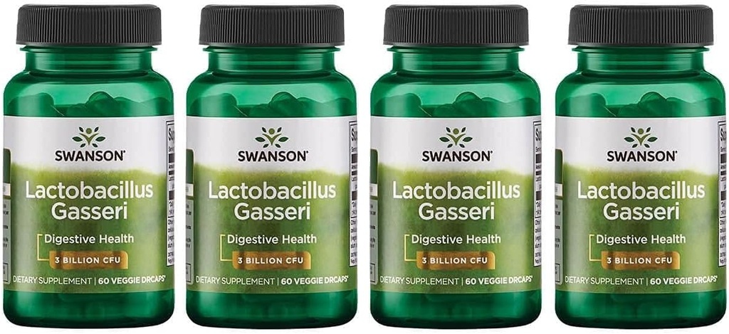 Swanson Lactobacillus Gasseri - Probiotic Supplement Supporting Digestive Health with 3 Billion CFU - Design-Release Satiety & Fat Metabolism Support - (60 Veggie Capsules) 4 Bottles