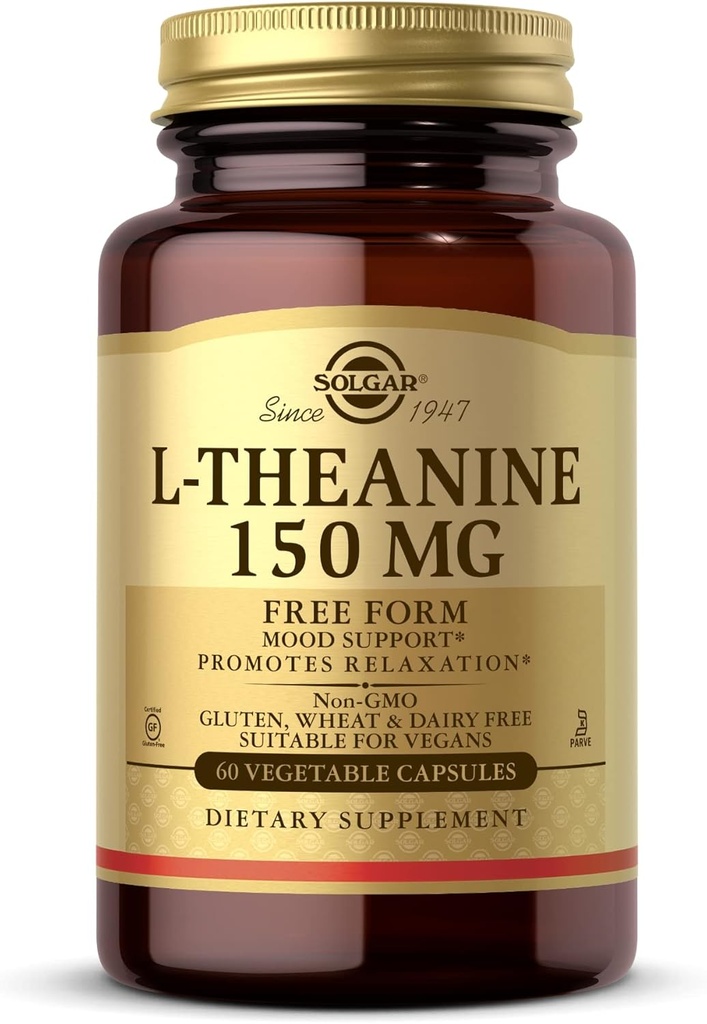 Solgar L-Theanine 150 mg - 60 Vegetable Capsules - Promotes Relaxation - Non-GMO, Vegan, Kosher & Gluten Free - 60 Servings
