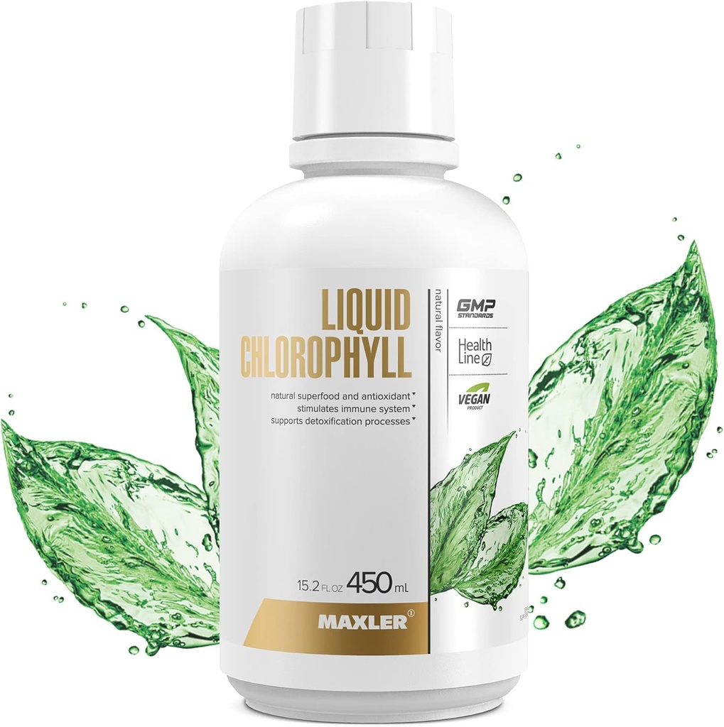 Maxler Chlorophyll Liquid Natural Flavor - Internal Deodorant for Body Odor & Bad Breath Supplement - Vegan Liquid Chlorophyll - 132 mg of Chlorophyllin per 1 Serving (15 Servings) - 15.2 fl oz