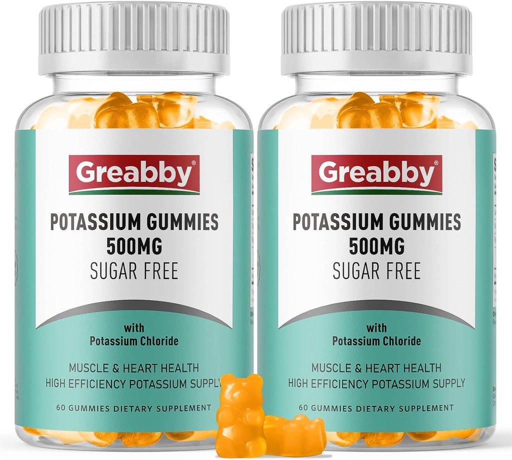 Potassium Gummies, Potassium Chloride 500mg for Adults, Sugar-Free Potassium Supplement, Muscle Relief & Heart Health for Women Men, Electrolyte Balance, Efficient Potassium Supply, 120 Servings