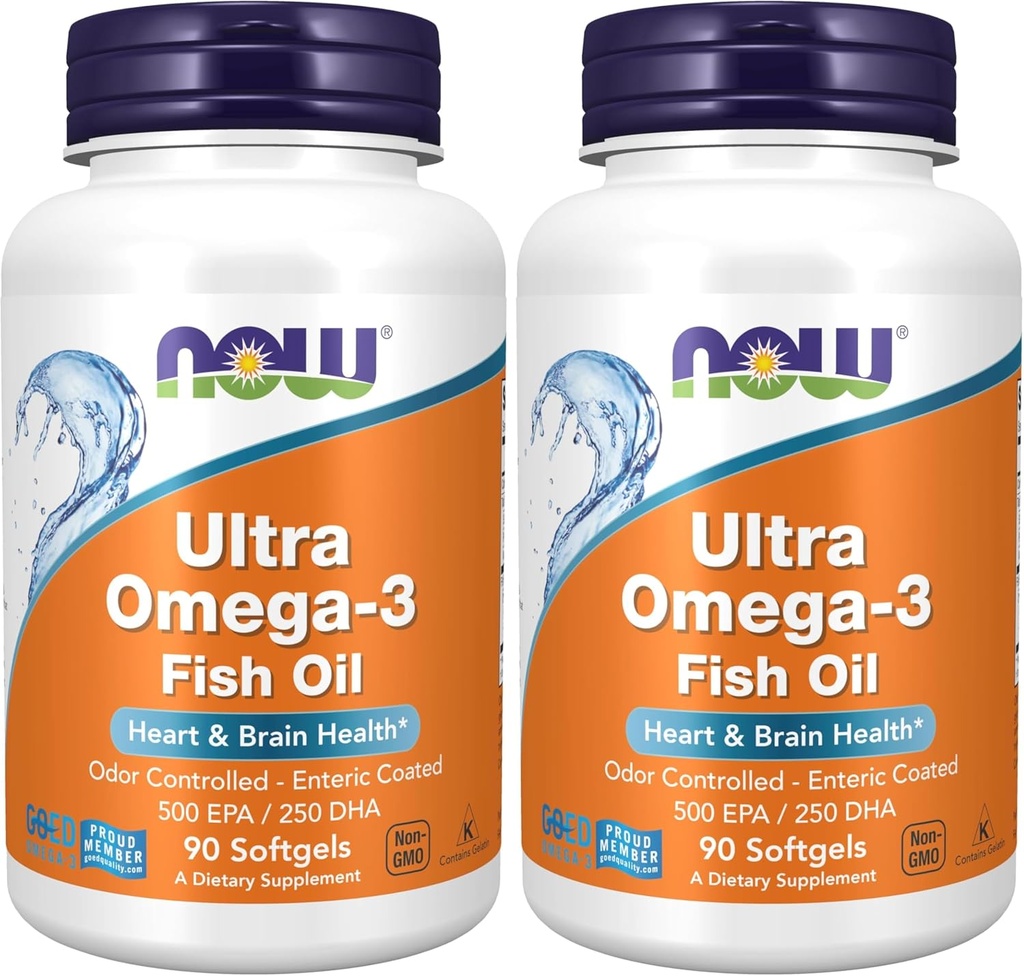 NOW Supplements, Ultra Omega-3 Molecularly Distilled and Enteric Coated, 90 Softgels (Pack of 2)