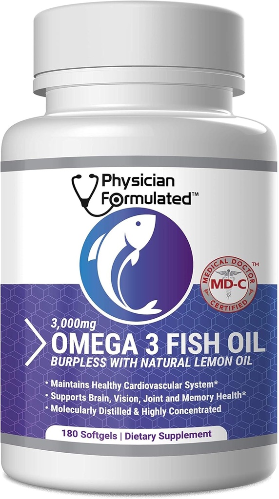 Fish Oil Omega 3 3000mg per Serving - 915mg Epa, 630mg Dha, 2000mg Total Omega 3 6 9 XL - 180 Capsules