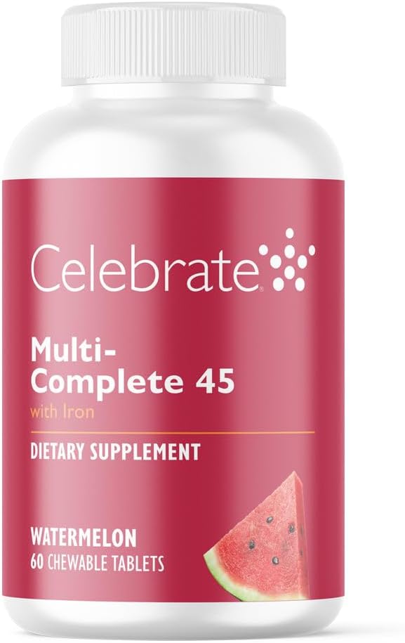 Celebrate Vitamins Multi-Complete Chewables, 45mg Iron – Daily Bariatric Multivitamin for Sleeve Gastrectomy and Gastric Bypass Surgery Patients – Essential Vitamins & Minerals - Melon (60 Tablets)
