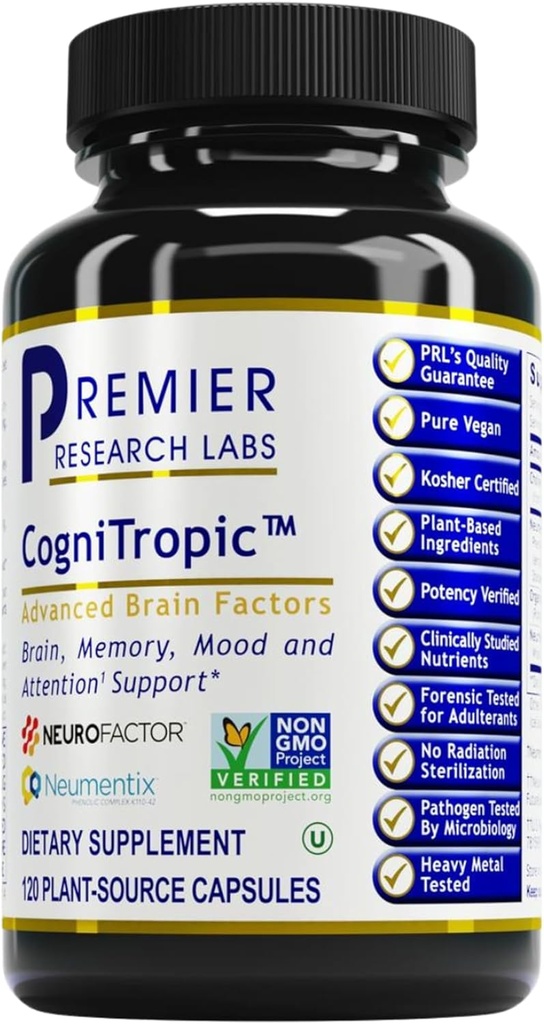 Premier Research Labs CogniTropic - Brain Supplements for Memory and Focus, Focus Supplement, Brain and Memory Power Boost, Clarity Vitamins for Brain, Memory Support - 120 Vegetarian Capsules