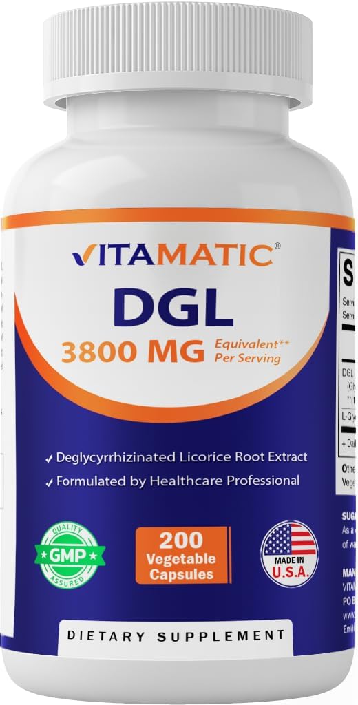 Vitamatic DGL Licorice 3800 mg Equivalent Per Serving (from 10:1 Extract 380 mg) - 10X Stronger - Supports Healthy Digestive & Respiratory Functions - 200 Capsules
