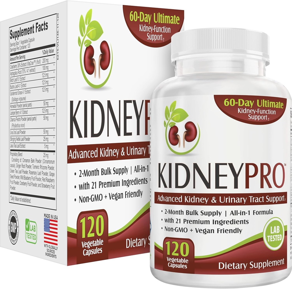 Kidney-Pro: with 21 Kidney Health Supplements in 1 Formula (Total Kidney Support),120 capsules.