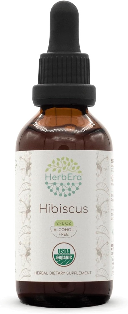 HerbEra Hibiscus B60 USDA Organic Tincture | Alcohol-Free Extract, High-Potency Herbal Drops | Certified Organic Hibiscus (Hibiscus Sabdariffa) Dried Flower (2 oz)