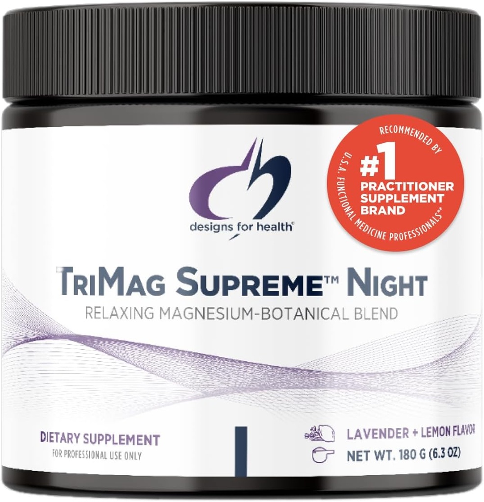 Designs for Health TriMag Supreme Powder Night - 300mg Magnesium Drink Supplement with Tart Cherry for Calm and Sleep - Lavender Lemon Flavor (30 Servings / 180g)