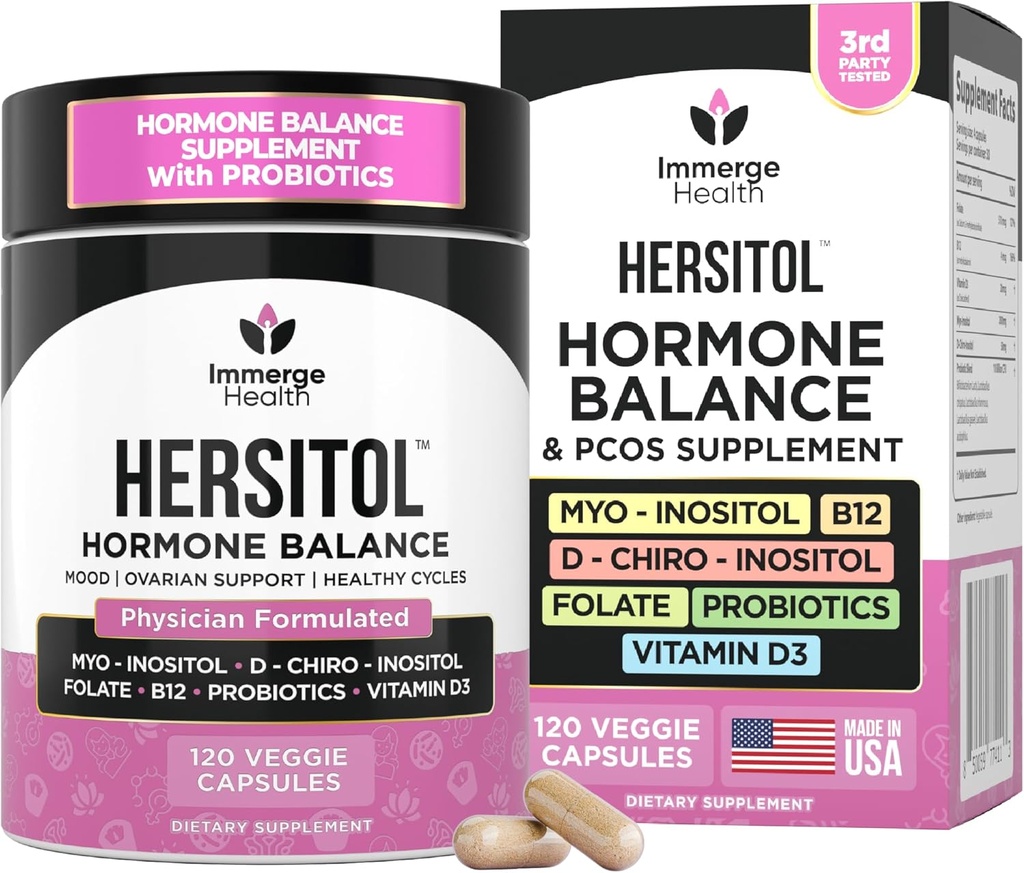 Hormone Balance for Women, PCOS, Ovarian Support, Fertility, Menstrual Cycle | Myo-Inositol & D-Chiro Inositol Supplement 40:1 Ratio With Folic Acid, B12 & Probiotics | Female Vitamins 120 Capsules