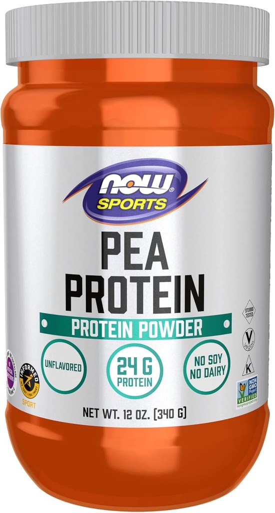 NOW Foods Sports Nutrition, Pea Protein 24 g, Easily Digested, Unflavored Powder, 12-Ounce