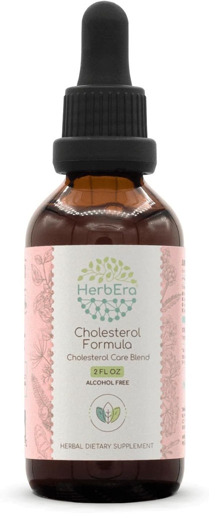 HerbEra Cholesterol Formula B60 Alcohol-Free Extract Tincture: Artichoke Leaf, Hawthorn Leaf and Flower, Fennel Seed, Turmeric Root, Ashwagandha Root, Amla Berry. Cholesterol Care Blend 2 Fl Oz