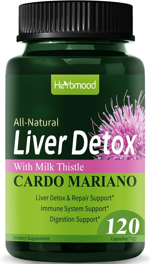 Silymarin Milk Thistle Liver Detox Capsules for Fatty Liver, Alcachofa y Cardo Mariano con Silimarina para el Higado Graso, Liver Cleanse Detox & Repair Formula w/Artichoke Extract. 120Count