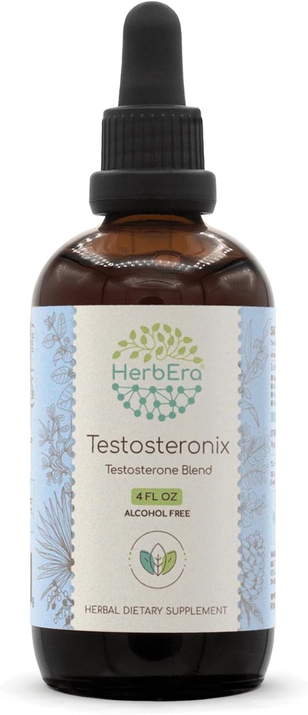 HerbEra Testosteronix B120 Alcohol-Free Extract, Concentrated Liquid Drops: Ashwagandha, Tribulus Fruit, Saw Palmetto Berry, Cardamom Pods, Barrenwort, Fenugreek. Pine Pollen. Testosterone Blend 4 Oz