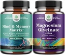 Bundle of Advanced Brain Supplement for Memory and Focus and Magnesium Glycinate Capsules for Adults - Memory Supplement for Brain Fog Clarity Energy and Recall - Sleep Support Immunity & Bone Health