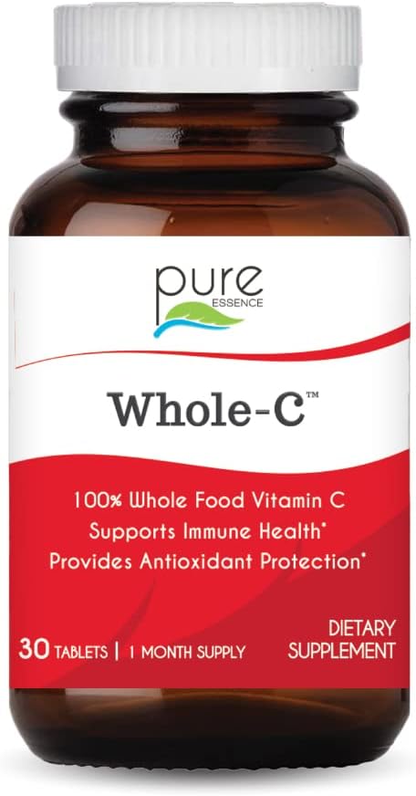 PURE ESSENCE LABS Whole-C Whole Food Vitamin C - Best Immune Support - Organic & Nature Vitamins - Immunity Booster & Dietary Supplements (30 Tablets)