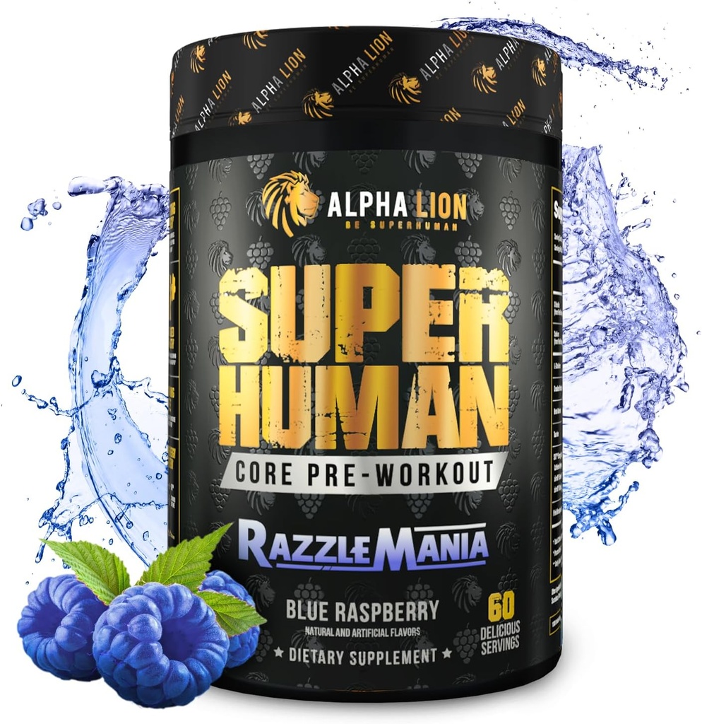 ALPHA LION Core Pre Workout with Creatine for Performance, Beta Alanine for Muscle, L-Citrulline for Pump & Tri-Source Caffeine for Sustained Energy (60 Servings, Razzle Mania)