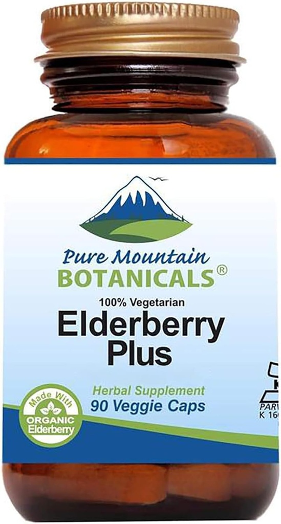 Pure Mountain Botanicals Elderberry Supplement - Vegan Kosher Capsules with 750mg Organic Elderberry and 200mg Elderflower