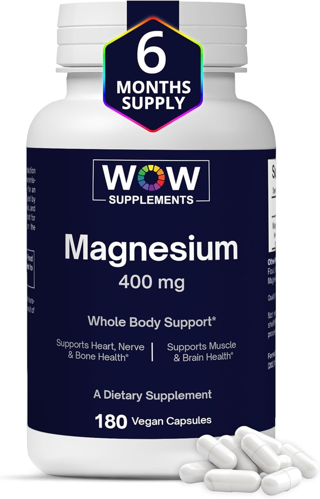 WOW Supplements Magnesium 400 mg Complex - Supplement for Men and Women - Citrate, Aspartate & Magnesium Oxide 400mg - 180 Capsules