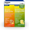 Amazon Basic Care Severe Cold, Cough and Flu Medicine Powder Packets, Daytime and Nighttime Combination Pack, Green Tea & Honey Lemon, 12 Count