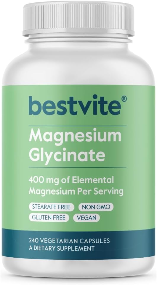 BESTVITE Filler-Free Magnesium Glycinate - 400mg of Magnesium per Serving (240 Veg Caps)- Chelated Bisglycinate for Muscle, Relaxation, Stress & Sleep Support* - For Men & Women - No Stearates - Vegan