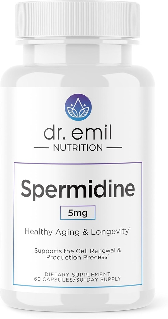 DR. EMIL NUTRITION Men & Women Spermidine 5mg Supplements | Aging Supplement | Pure Spermidine 3HCL & Thiamin 20mg | 60 Capsules | 30 Day Supply