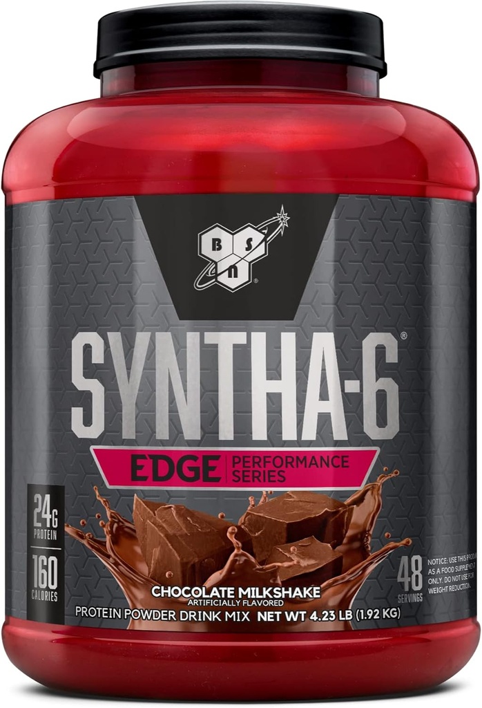 BSN SYNTHA-6 EDGE Protein Powder, with Hydrolyzed Whey, Micellar Casein, Milk Protein Isolate, Low Sugar, 24g Protein, Chocolate Milkshake, 48 Servings