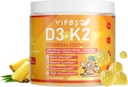 Vitamin D3 K2 Sugar-Free 120 Gummies, Vitamin D3 10,000IU with K2 (MK-7) 200mcg, 600mg Calcium +Magnesium Citrate, Multivitamin Adults Vitamin C+A, Support Bone Muscle Teeth Immune, Energy