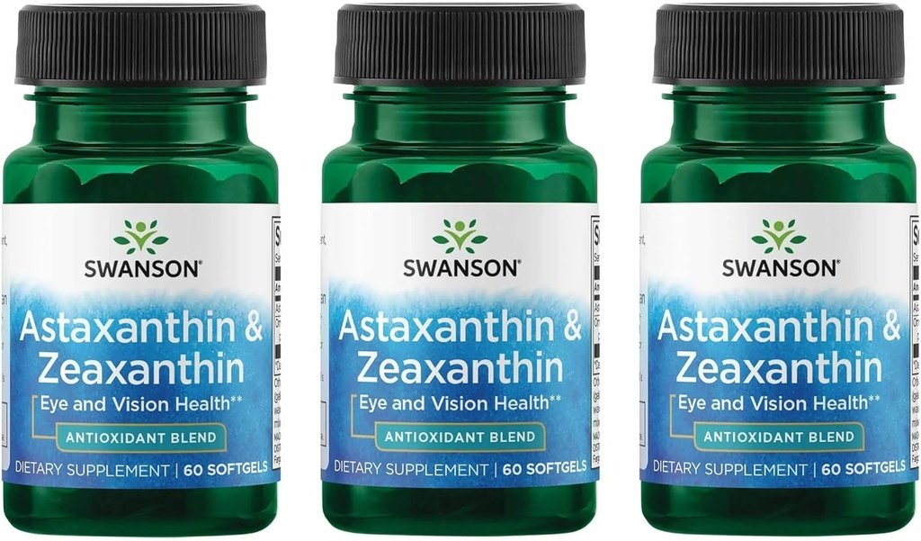 Swanson Astaxanthin & Zeaxanthin Eye Vision Brain Skin Health Antioxidant Support Supplement (Astaxanthin 4 mg & OmniXan Zeaxanthin 4 mg) 60 Softgels Sgels (3 Pack)