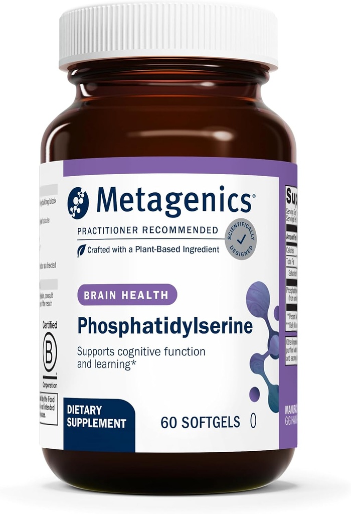Metagenics Phosphatidylserine - Brain Support Supplement* for Focus, Memory & Learning* - 150 mg Sunflower Lecithin-Derived Phosphatidylserine - Non-GMO, Soy Free, Gluten-Free - 60 Softgels
