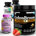ColonBroom Premium Psyllium Husk Powder(50 Servings) + Day&Night Burner Supplements, Weight Management Pills(60 Servings) + Sugar Craving Suppressant - Chromium Picolinate 200mcg(60 Servings), 4 items