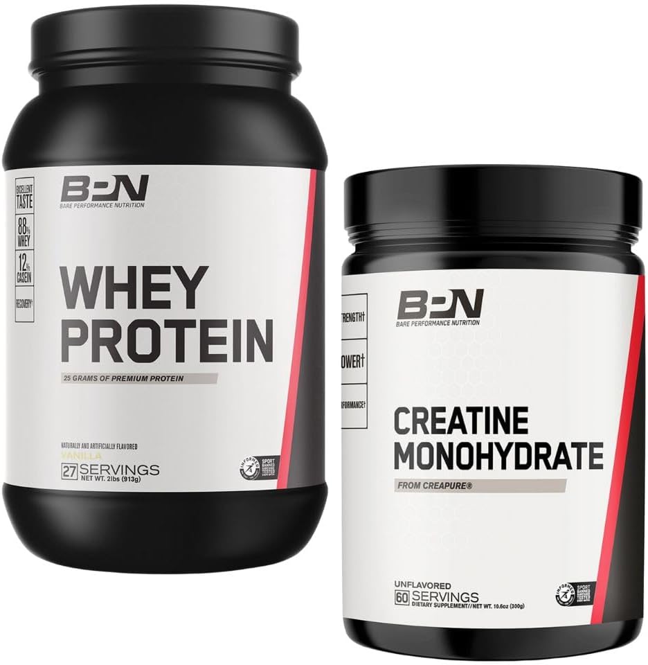 BARE PERFORMANCE NUTRITION BPN Creatine Monohydrate & Whey Vanilla Protein Powder Bundle