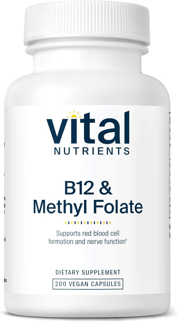 Vital Nutrients Vitamin B12 & Methyl Folate | Vegan Methylated Folate & B12 Supplement | 5-MTHF Plus B12 Supports Nervous System & Metabolism* | Gluten, Dairy, Soy Free | 200 Capsules