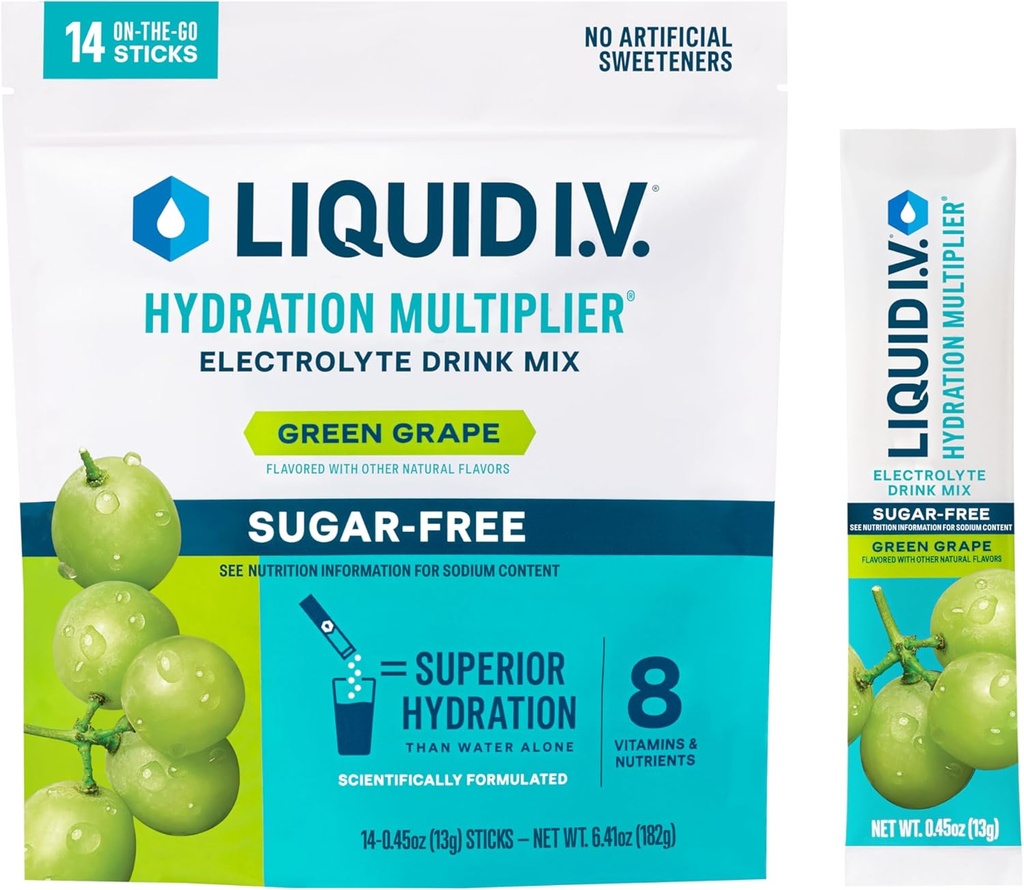 Liquid I.V.® Hydration Multiplier Sugar-Free - Green Grape | Electrolyte Powder Drink Mix | 1 Pack (14 Servings)