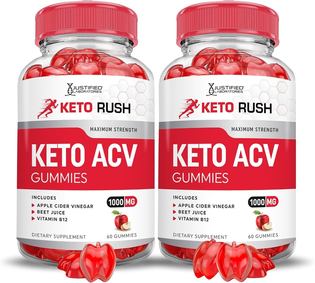 Justified Laboratories (2 Pack Keto Rush Keto ACV Gummies Advanced Formula 1000MG Powder B12 Vegan Non GMO 120 Gummys