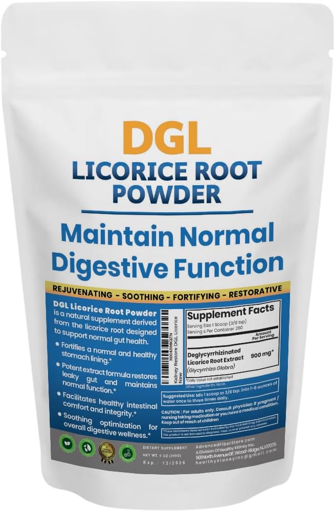 Kidney Restore DGL Licorice Supplement: Supports Digestive Health, Gut Lining Support, DGL Powder for Wellness, Licorice Root Extract Powder, 280 serv.