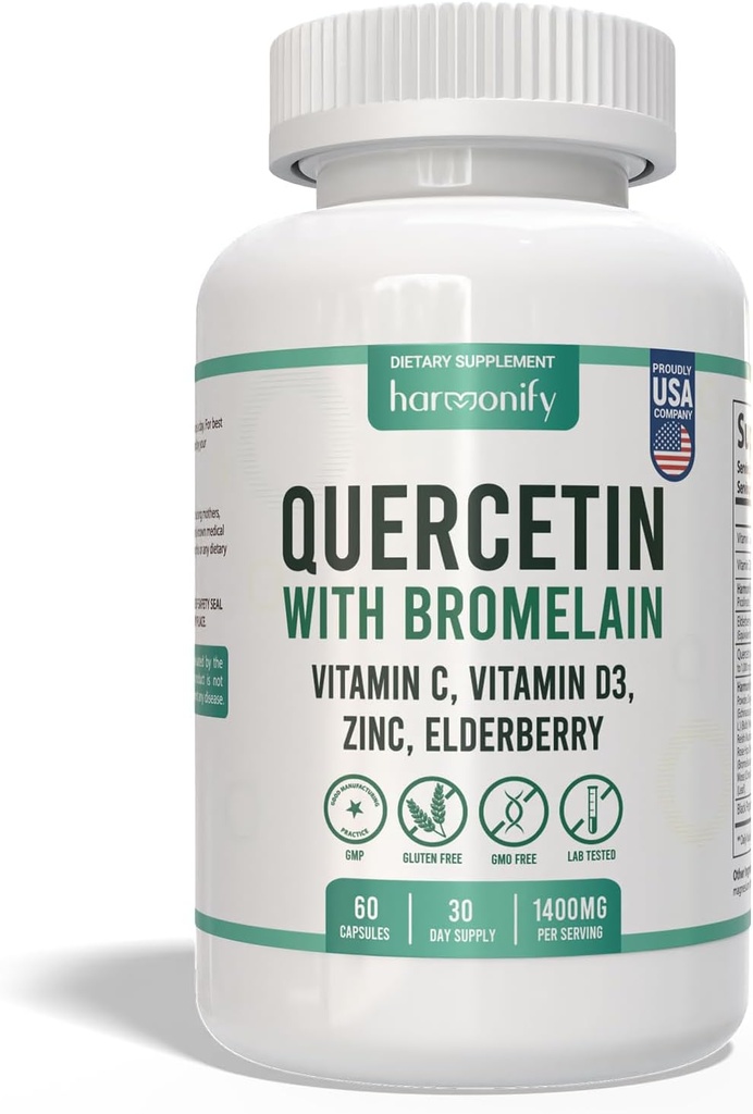 Quercetin with Bromelain, Immune Blend Supplements with Zinc Elderberry Vitamin C & D 5000 IU, Artemisinin, Irish Sea Moss, Echinacea, Garlic, Turmeric, Reishi and Ginger Powder, 1400 mg