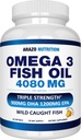 Arazo Nutrition Wild Caught Omega 3 Fish Oil – 60 Soft Gels – 4,080mg High EPA 1200mg DHA 900mg Lemon Flavor Burpless Softgels