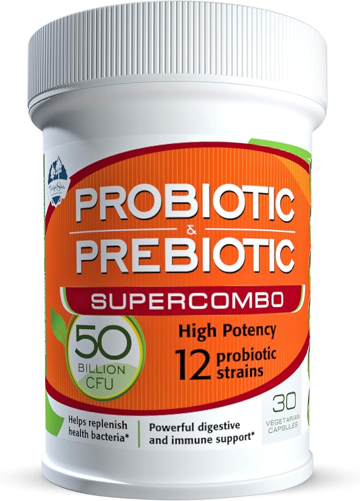 50 Billion CFU Prebiotic and Probiotic Supplement for Women and Men, 12 Strains for Daily Immune Support and Digestive Health, 30 Veggie Capsules, Non Refrigerated High Potency Probiotics