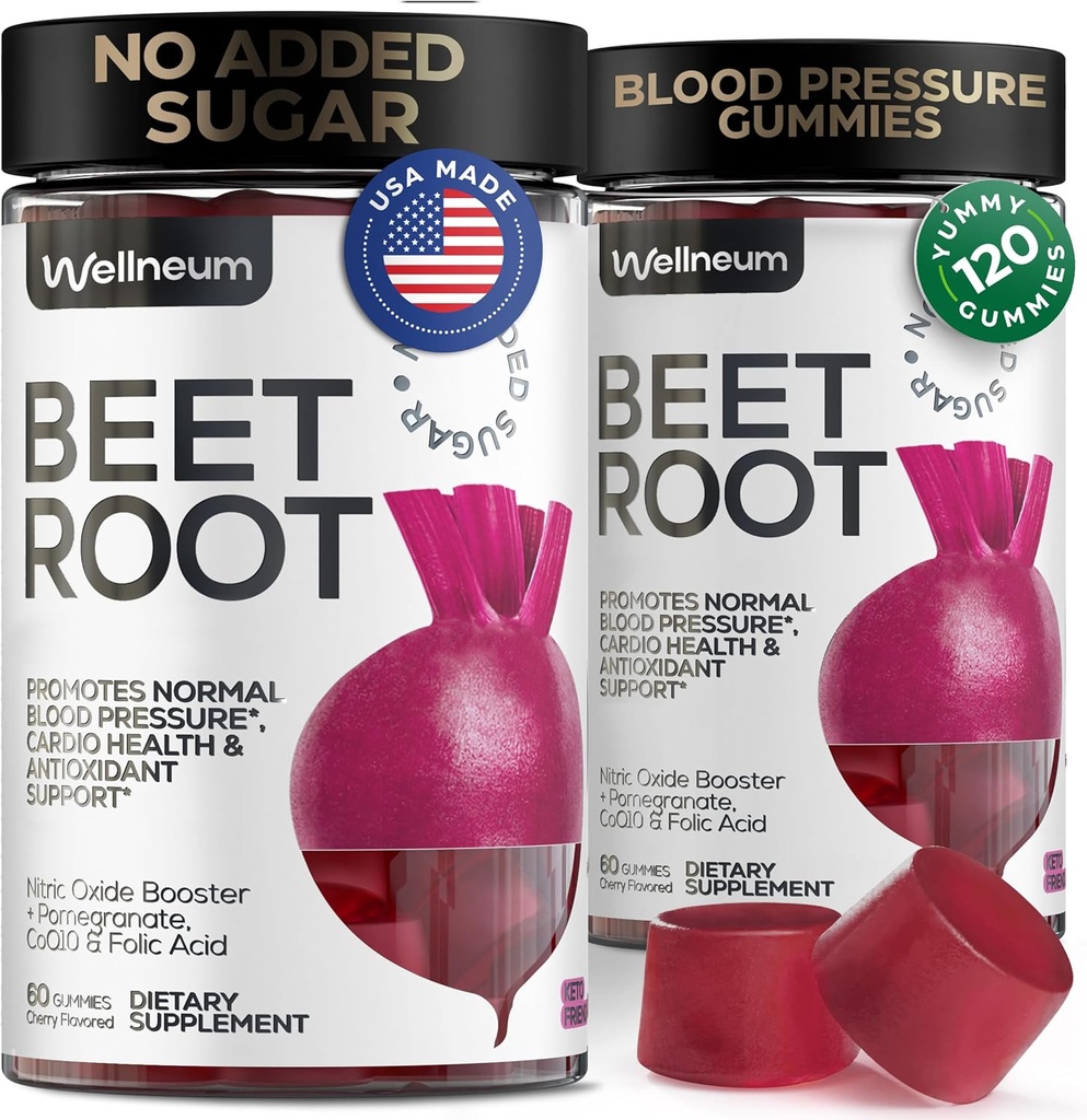 Beets for High Blood Pressure 120 Pcs (2 Pack) - Beet Root Chews with Pomegranate Juice Powder - Nitric Oxide Gummies for Energy, Cardio Health - Gummy Supplement for Men and Women - Sugar Free