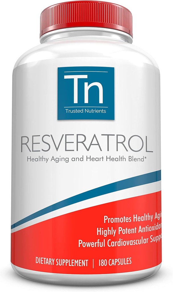 Trusted Nutrients Resveratrol Supplement - Healthy Aging and Heart Health Blend – with Trans Resveratrol, Grape Seed Extract, Acai Berry and Maqui Berry – 1000 mg 180 Capsules