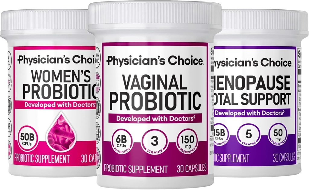 Physician's CHOICE Total Womens Health Bundle - Menopause Probiotic + Vaginal Probiotic + Womens Probiotic