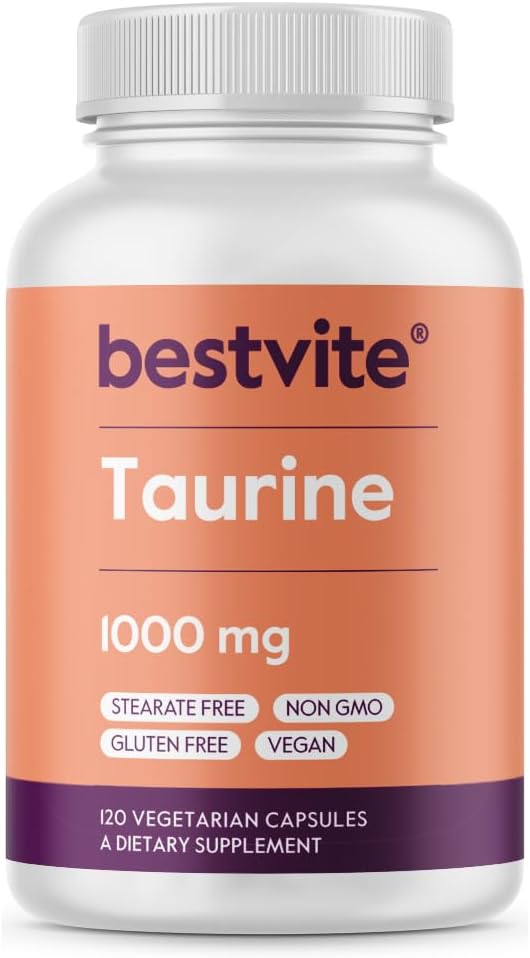 BESTVITE Taurine 1000mg (120 Vegetarian Capsules) - No Stearates - No Fillers - No Flow Agents - Vegan - Non GMO - Gluten Free