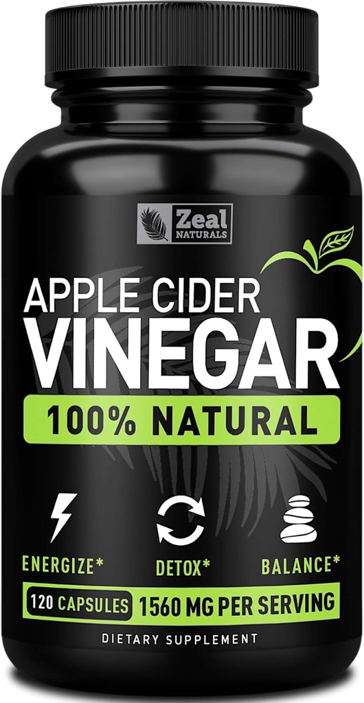 Zeal Naturals Natural Raw Apple Cider Vinegar Capsules (1560mg|120 Capsules) Apple Cider Vinegar Pills w Cayenne Pepper, Cleanse, Appetite Suppressant & Digestive Support