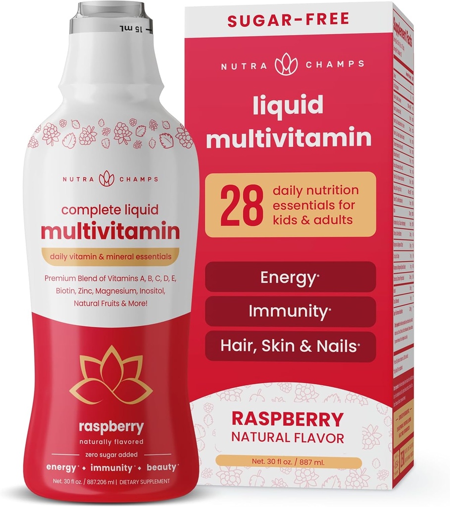 NutraChamps Complete Liquid Multivitamins | No Added Sugar | Vitamins for Women, Men & Kids | Vegan Liquid Vitamin Multimineral Supplement | Energy, Immunity & Beauty