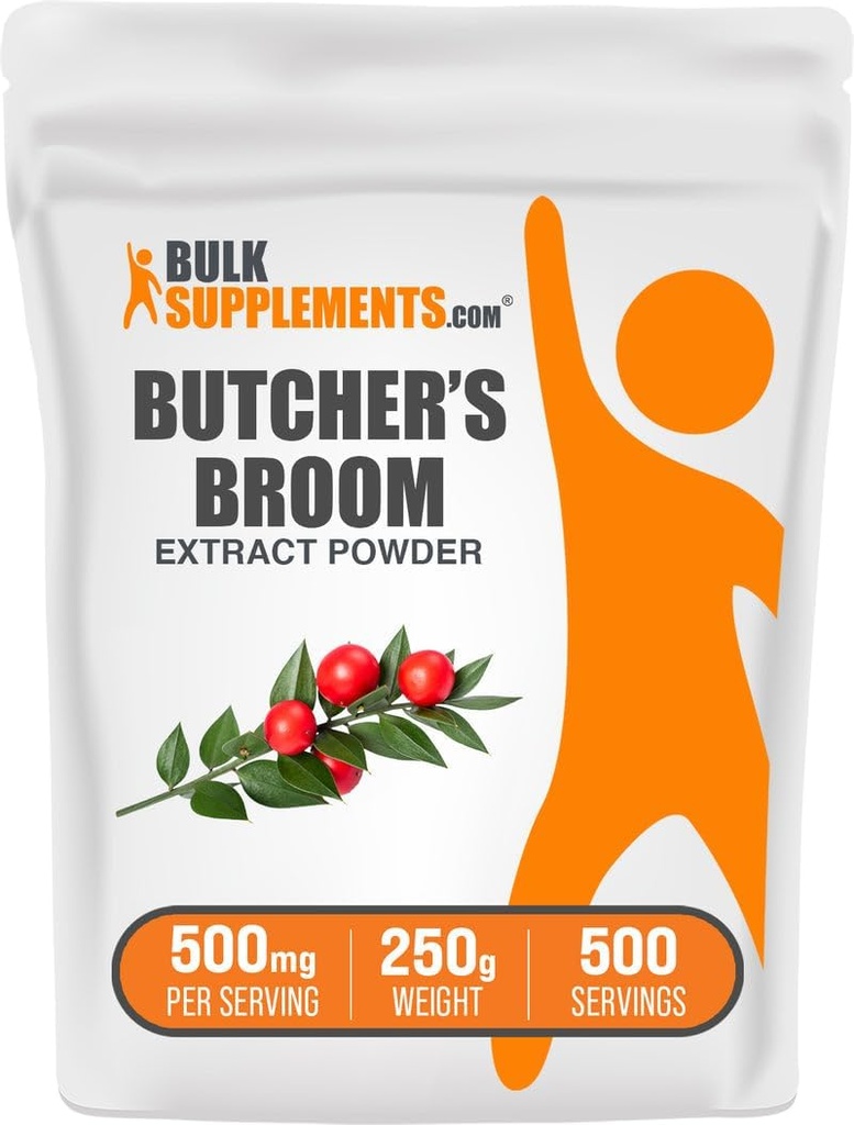 BulkSupplements.com Butcher's Broom Extract Powder - Butchers Broom, Herbal Supplement - Vegan & Gluten Free, 500mg per Serving, 250g (8.8 oz) (Pack of 1)