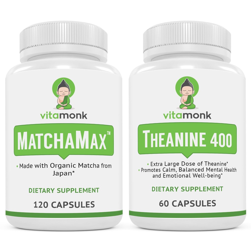 VitaMonk MatchaMax Matcha Capsules & L-Theanine 400mg - Boost Energy and Enhance Focus Bundle