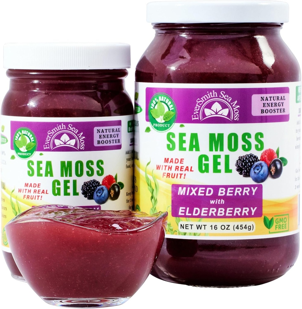 Wildcrafted Irish Sea Moss Gel | Made in USA | Rich in Vitamins & Minerals | Sea Moss Gel Raw | Nutritional Supplement | Mixed Berry (16 oz)