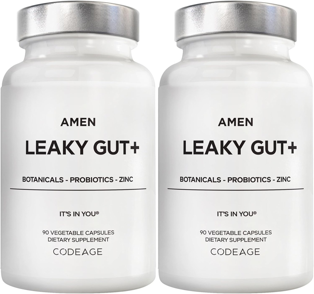 Amen Leaky Gut Supplement - Advanced Formula with Bioavailable L Glutamine, Zinc, Turmeric, DGL Licorice Root - Marshmallow Root - Probiotics & Fermented Prebiotics - Vegan, Non-GMO - 2-Pack