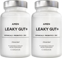 Amen Leaky Gut Supplement - Advanced Formula with Bioavailable L Glutamine, Zinc, Turmeric, DGL Licorice Root - Marshmallow Root - Probiotics & Fermented Prebiotics - Vegan, Non-GMO - 2-Pack